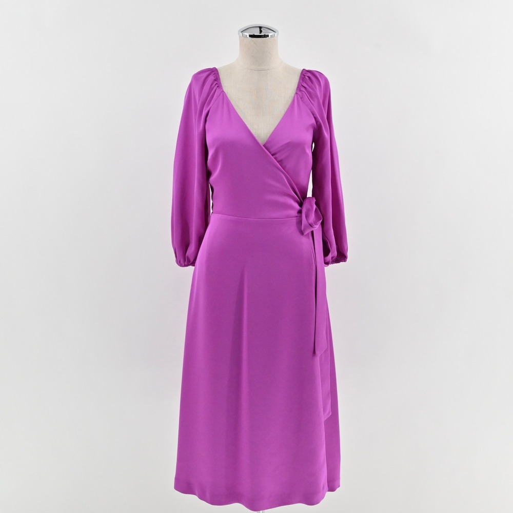 Ann Taylor Purple Wrap Midi Dress Size 0P Romantic Wedding Guest‎ Lilac Feminine